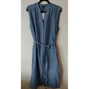 NWT Banana Republic Sleeveless Button Down Linen Blend Chambray Shirtdress SZ 12